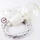 Pendel en porcelana, lámpara colgante cable textil Blanco en Algodón TC01