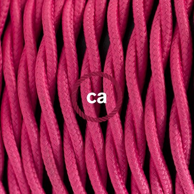Pendel en porcelana, lámpara colgante cable textil Fuchsia en tejido Efecto Seda TM08