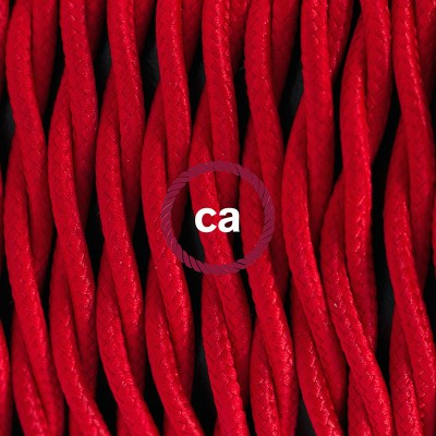 Pendel en porcelana, lámpara colgante cable textil Rojo en tejido Efecto Seda TM09