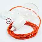 Pendel en porcelana, lámpara colgante cable textil Naranja en tejido Efecto Seda TM15