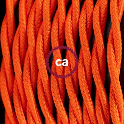 Pendel en porcelana, lámpara colgante cable textil Naranja en tejido Efecto Seda TM15