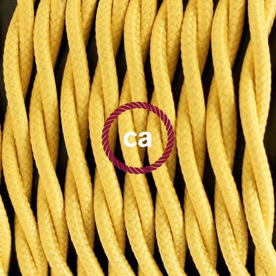 Pendel en porcelana, lámpara colgante cable textil Amarillo en tejido Efecto Seda TM10