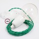Pendel en porcelana, lámpara colgante cable textil Verde en tejido Efecto Seda TM06