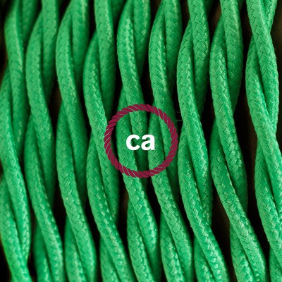 Pendel en porcelana, lámpara colgante cable textil Verde en tejido Efecto Seda TM06