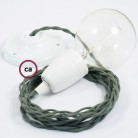 Pendel en porcelana, lámpara colgante cable textil Gris Verde en Algodón TC63