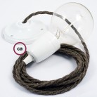 Pendel en porcelana, lámpara colgante cable textil Marrón en Lino Natural TN04