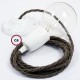 Pendel en porcelana, lámpara colgante cable textil Marrón en Lino Natural TN04