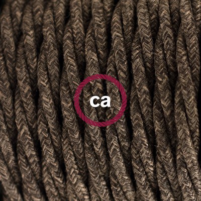 Pendel en porcelana, lámpara colgante cable textil Marrón en Lino Natural TN04