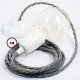 Pendel en porcelana, lámpara colgante cable textil Gris en Lino Natural TN02