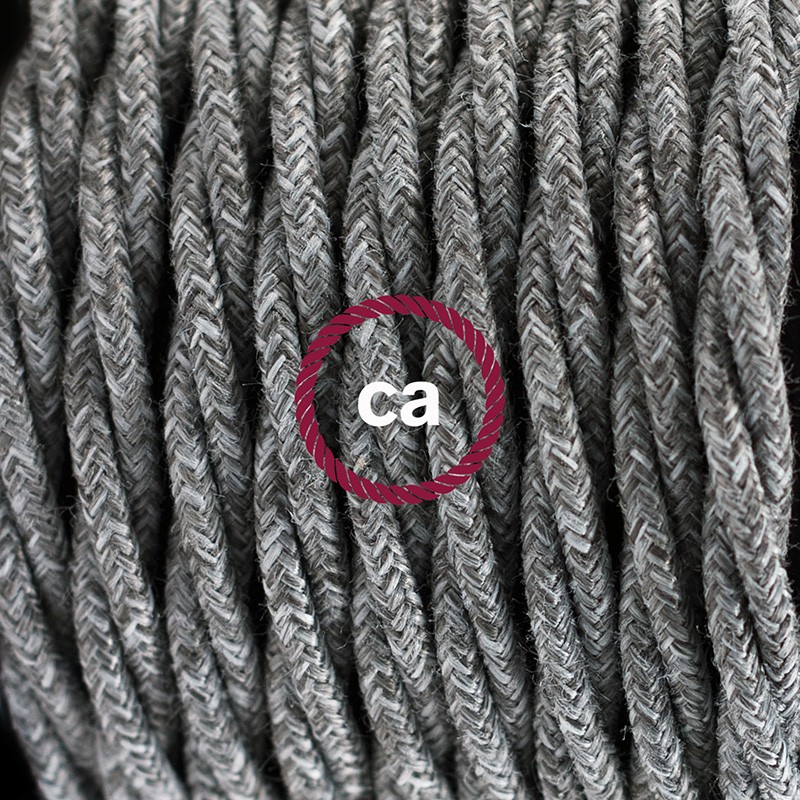 Pendel en porcelana, lámpara colgante cable textil Gris en Lino Natural TN02