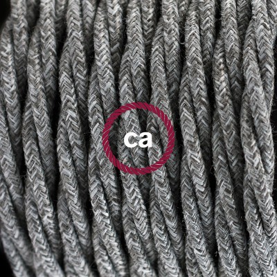 Pendel en porcelana, lámpara colgante cable textil Gris en Lino Natural TN02