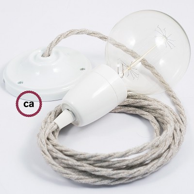 Pendel en porcelana, lámpara colgante cable textil Neutro en Lino Natural TN01