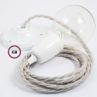 Pendel en porcelana, lámpara colgante cable textil Neutro en Lino Natural TN01
