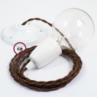 Pendel en porcelana, lámpara colgante cable textil Negro e Whiskey en tejido Efecto Seda TZ22