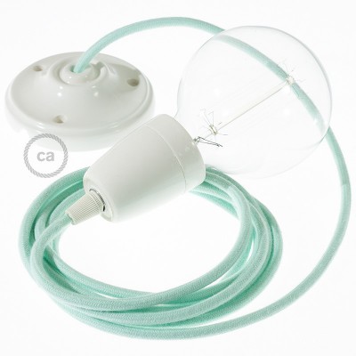Pendel en porcelana, lámpara colgante cable textil Leche y Menta en Algodón RC34