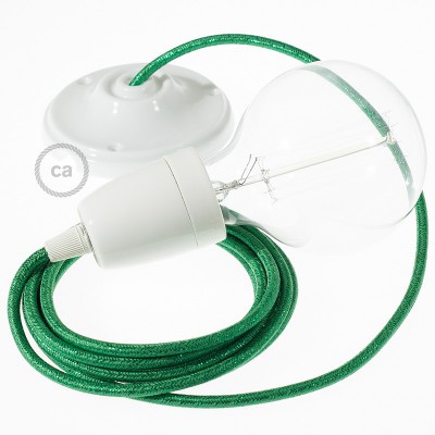 Pendel en porcelana, lámpara colgante cable textil Verde Glitter RL06
