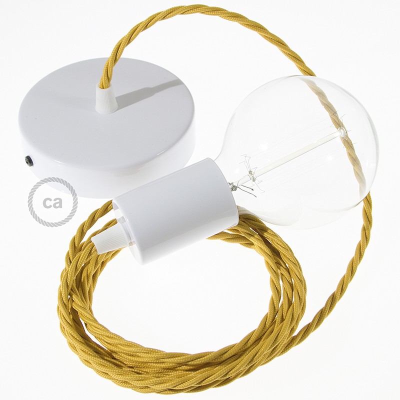 Pendel único, lámpara colgante cable textil Mostaza Efecto Seda TM25