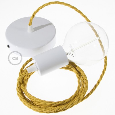 Pendel único, lámpara colgante cable textil Mostaza Efecto Seda TM25