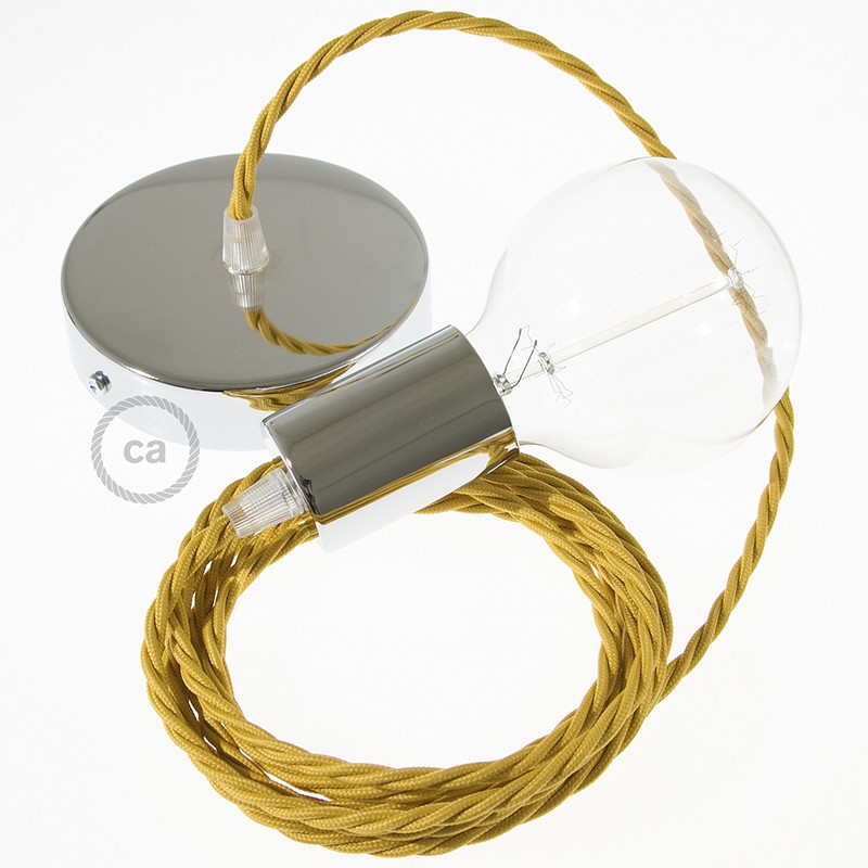 Pendel único, lámpara colgante cable textil Mostaza Efecto Seda TM25