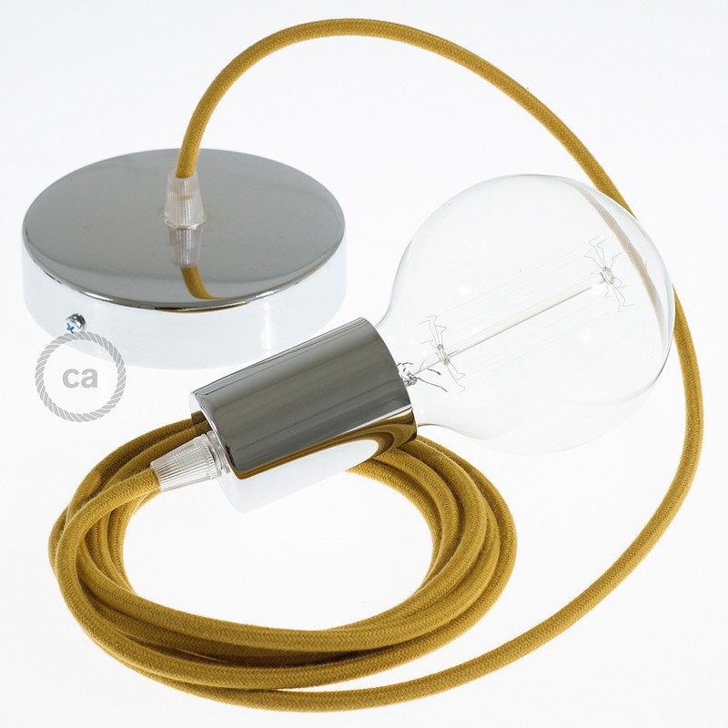 Pendel único, lámpara colgante cable textil Miel Dorado Algodón RC31