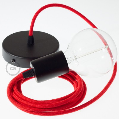 Pendel único, lámpara colgante cable textil Rojo Fuego Algodón RC35
