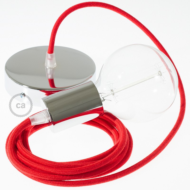 Pendel único, lámpara colgante cable textil Rojo Fuego Algodón RC35