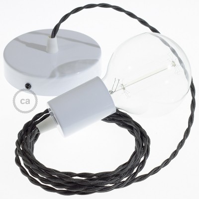 Pendel único, lámpara colgante cable textil Gris Oscuro Efecto Seda TM26