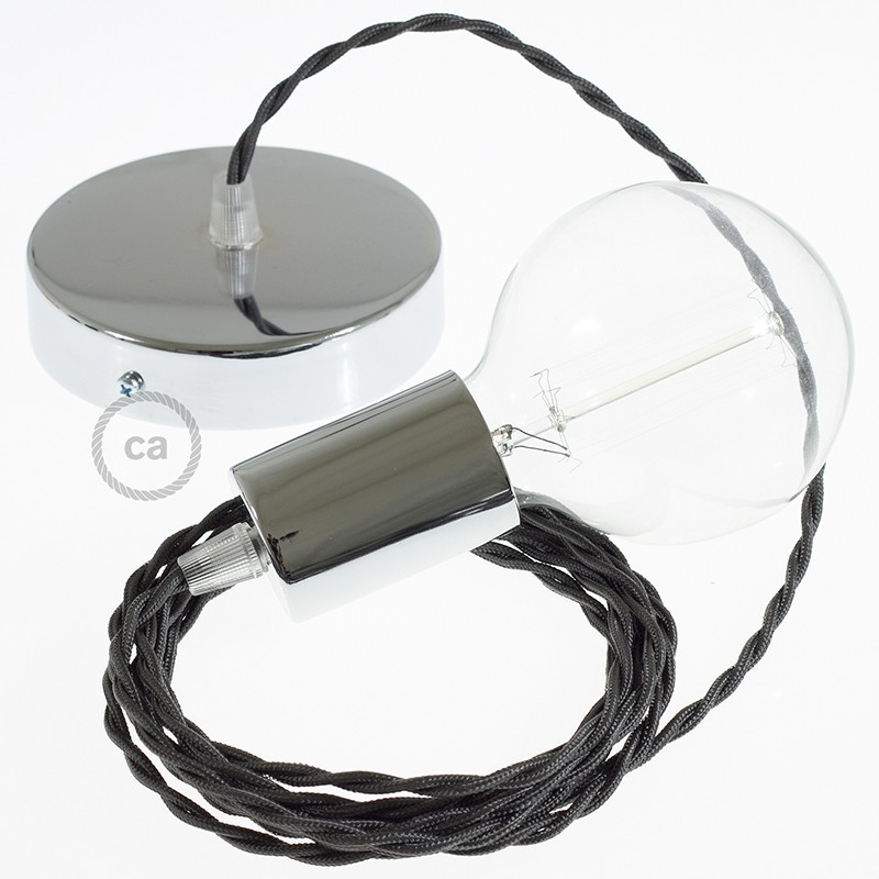 Pendel único, lámpara colgante cable textil Gris Oscuro Efecto Seda TM26
