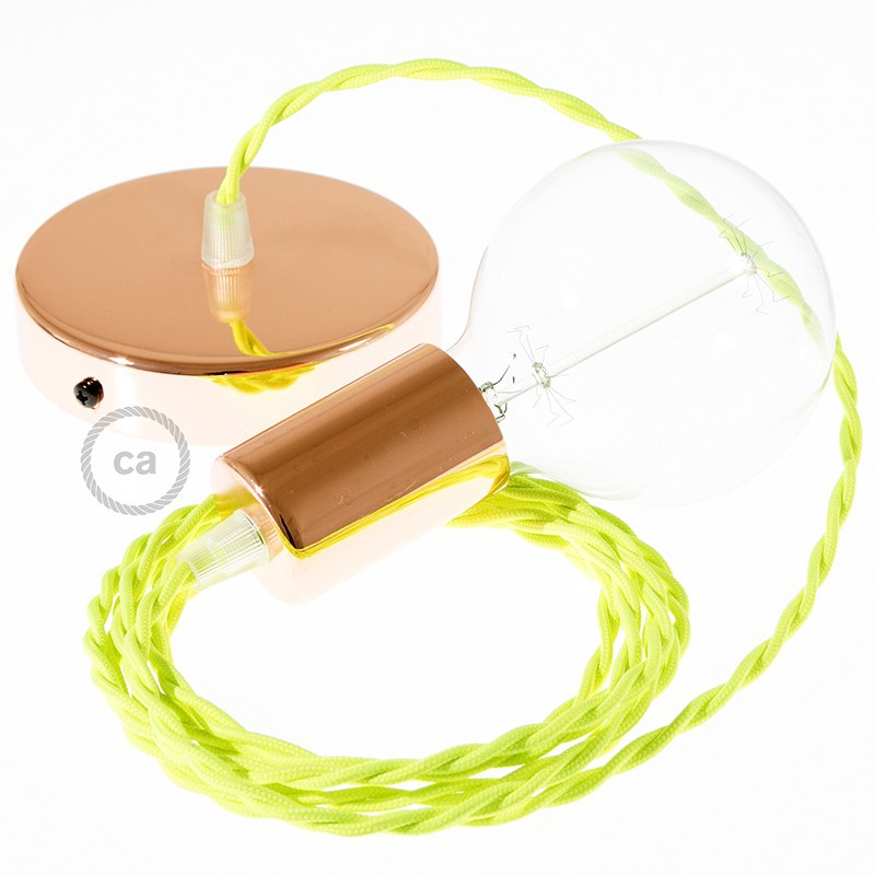 Pendel único, lámpara colgante cable textil Amarillo Fluo TF10