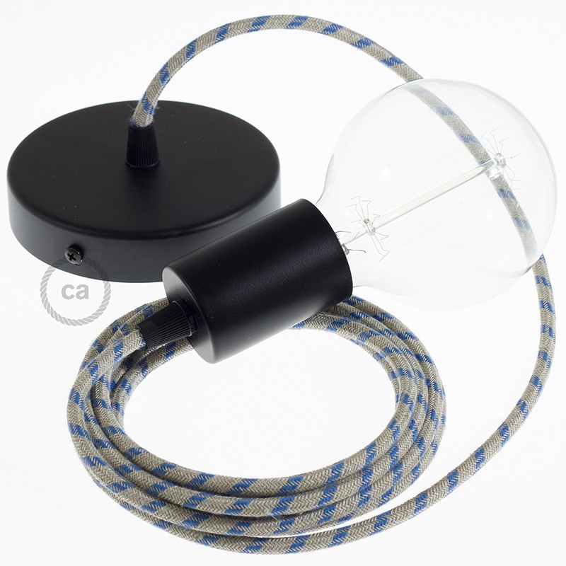 Pendel único, lámpara colgante cable textil Stripes Azul Steward RD55