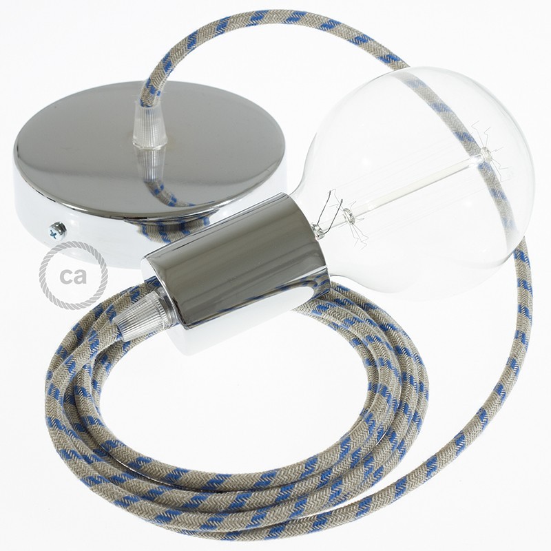 Pendel único, lámpara colgante cable textil Stripes Azul Steward RD55