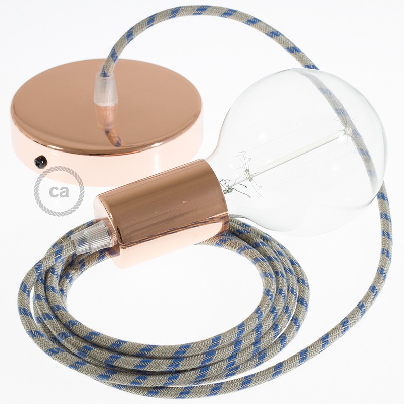 Pendel único, lámpara colgante cable textil Stripes Azul Steward RD55