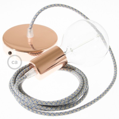 Pendel único, lámpara colgante cable textil Rombo Azul Steward RD65