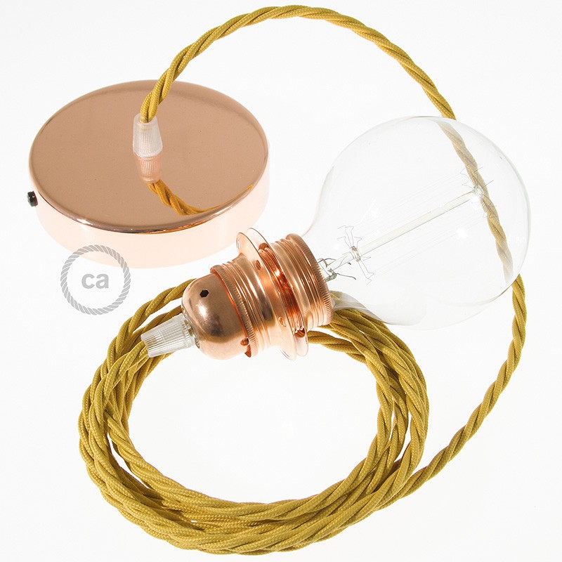 Pendel para pantalla, lámpara colgante cable textil Mostaza Efecto Seda TM25