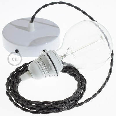 Pendel para pantalla, lámpara colgante cable textil Gris Oscuro Efecto Seda TM26