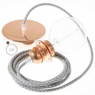Pendel para pantalla, lámpara colgante cable textil Rombo Azul Steward RD65