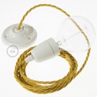 Pendel en porcelana, lámpara colgante cable textil Mostaza en tejido Efecto Seda TM25