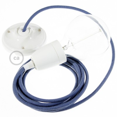 Pendel en porcelana, lámpara colgante cable textil Gris Piedra en Algodón RC30