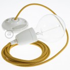 Pendel en porcelana, lámpara colgante cable textil Miel Dorado en Algodón RC31