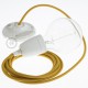 Pendel en porcelana, lámpara colgante cable textil Miel Dorado en Algodón RC31