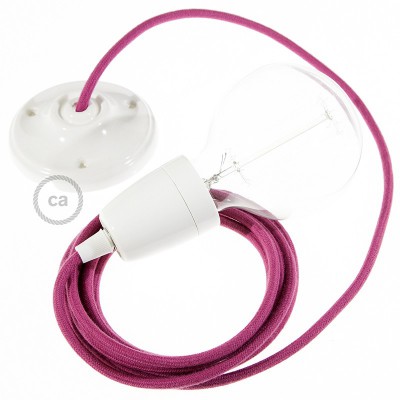 Pendel en porcelana, lámpara colgante cable textil Rojo Violeta en Algodón RC32