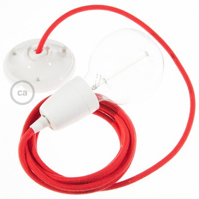 Pendel en porcelana, lámpara colgante cable textil Rojo Fuego en Algodón RC35