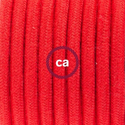 Pendel en porcelana, lámpara colgante cable textil Rojo Fuego en Algodón RC35
