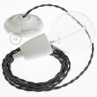 Pendel en porcelana, lámpara colgante cable textil Gris Oscuro en tejido Efecto Seda TM26