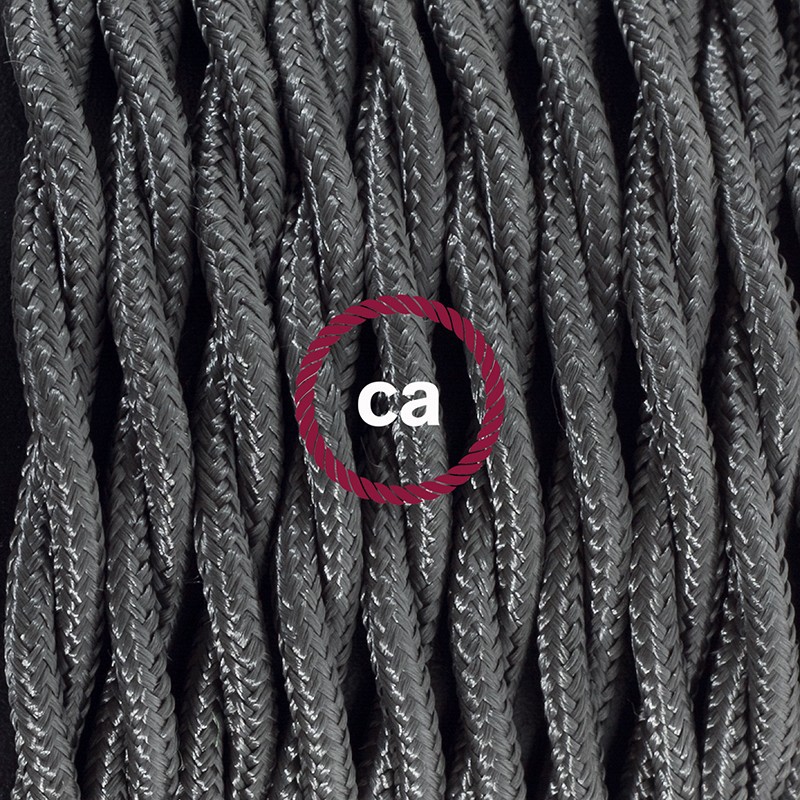 Pendel en porcelana, lámpara colgante cable textil Gris Oscuro en tejido Efecto Seda TM26