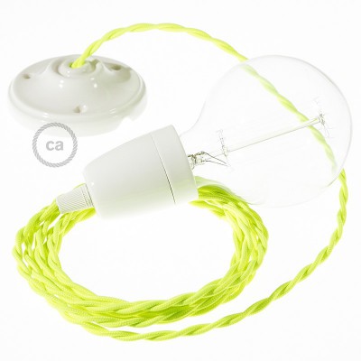 Pendel en porcelana, lámpara colgante cable textil Amarillo Fluo TF10