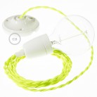 Pendel en porcelana, lámpara colgante cable textil Amarillo Fluo TF10