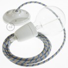 Pendel en porcelana, lámpara colgante cable textil Stripes Azul Steward RD55