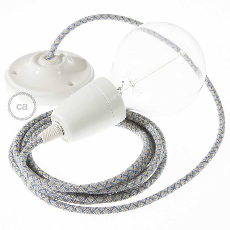 Pendel en porcelana, lámpara colgante cable textil Rombo Azul Steward RD65