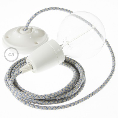 Pendel en porcelana, lámpara colgante cable textil Rombo Azul Steward RD65